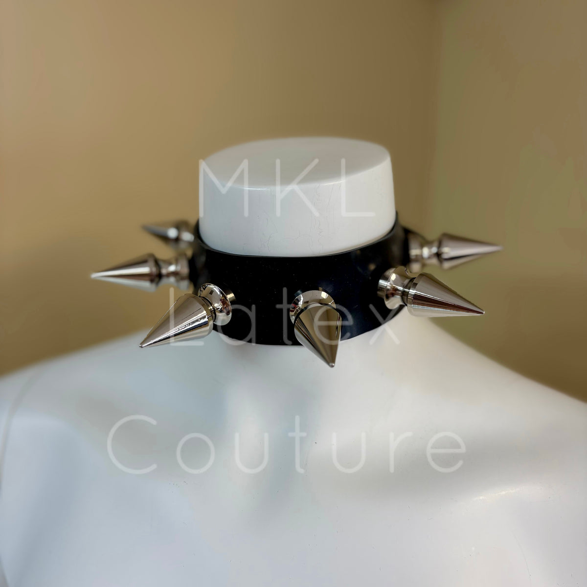 Latex choker with Big screw back tree spikes German spikes punk gothic biker cosplay with optional D-Ring with back buckle
