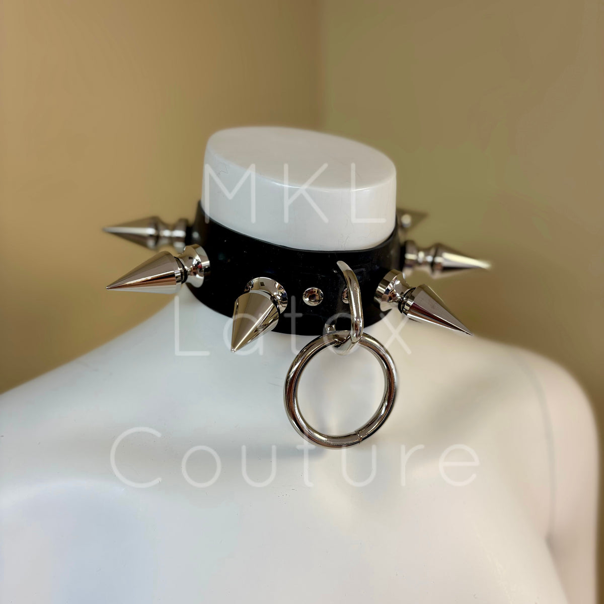 Latex choker with Big screw back tree spikes German spikes punk gothic biker cosplay with optional D-Ring with back buckle
