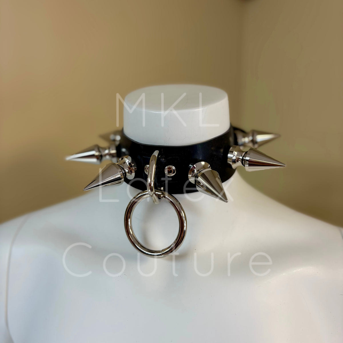 Latex choker with Big screw back tree spikes German spikes punk gothic biker cosplay with optional D-Ring with back buckle