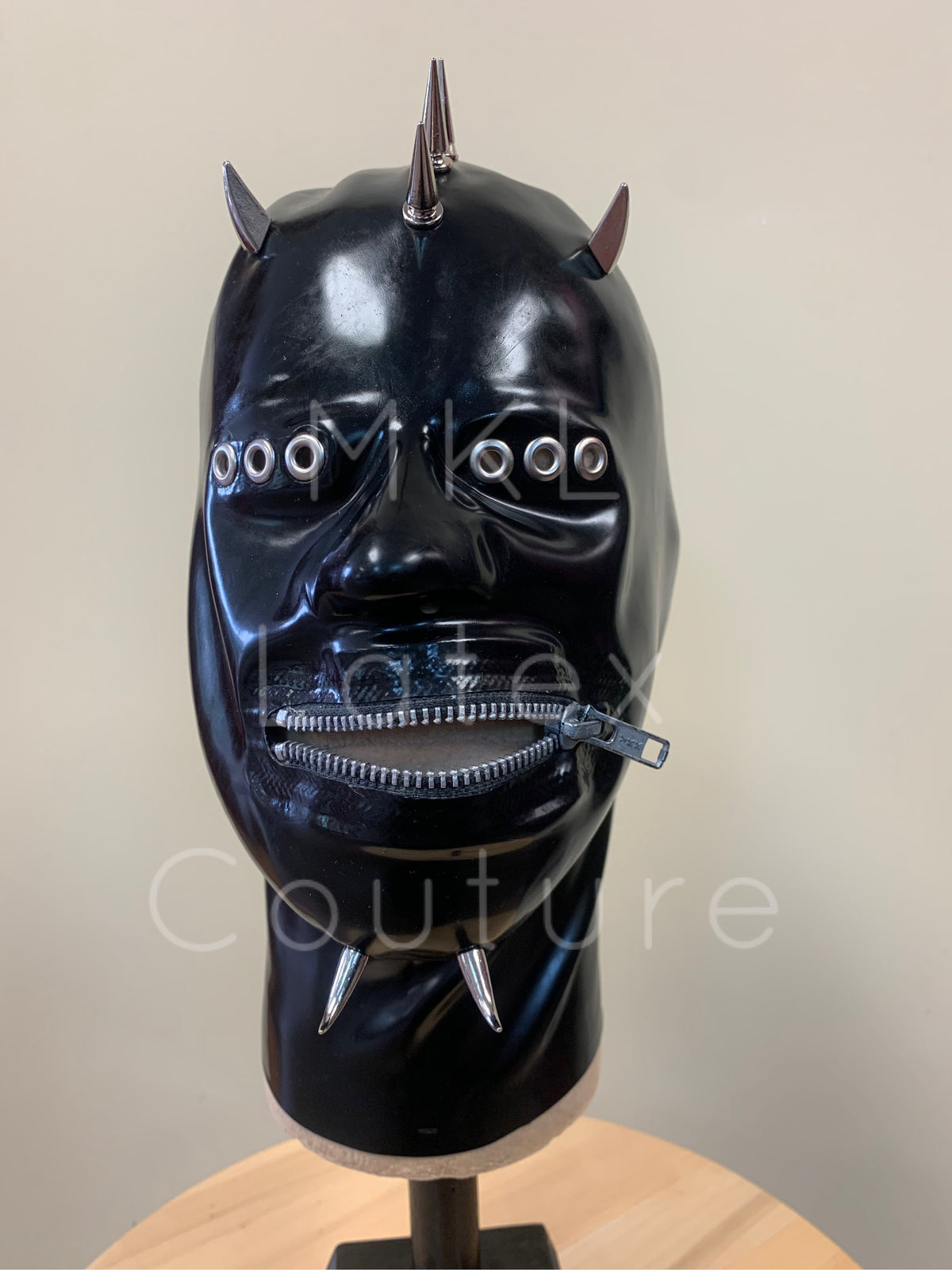 Dystopian Fear Latex Hood with zipper, eyelets and metal studs
