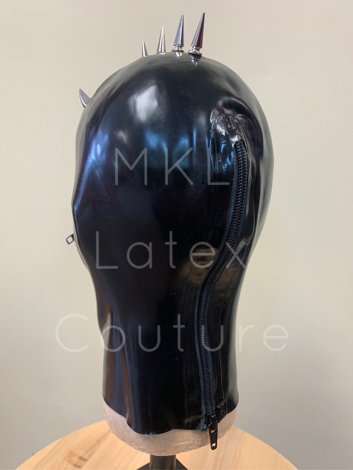 Dystopian Fear Latex Hood with zipper, eyelets and metal studs