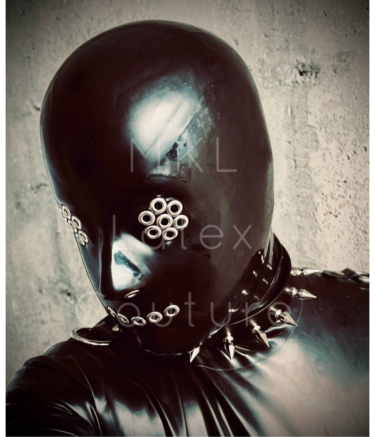 Dystopian Haze latex hood with grommets