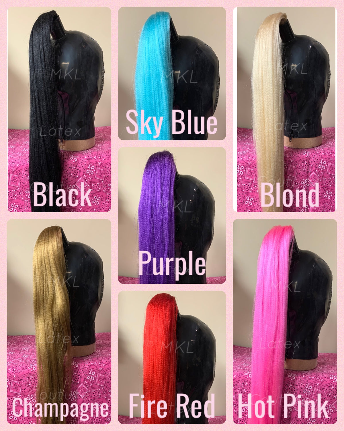 latex hood hair piece color chart