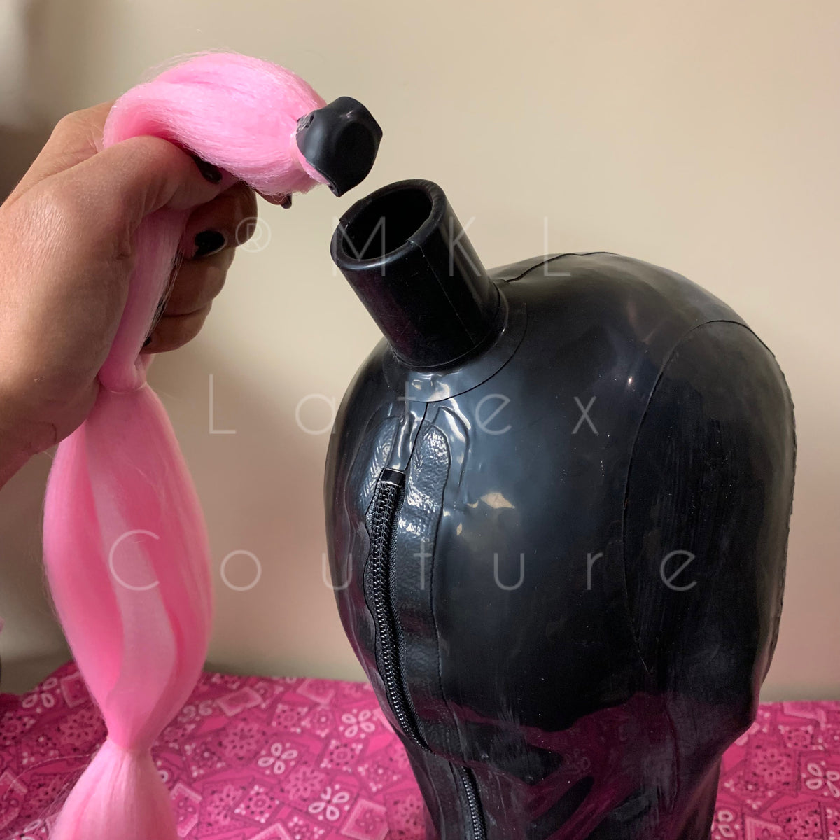 Magnetic ponytail latex Hood