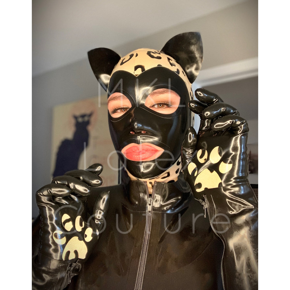 Leopard Jaguar Paws Latex Gauntlets