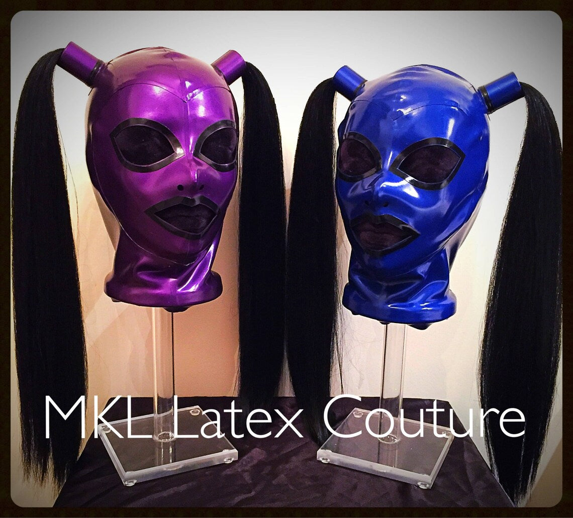 Kinky Pigtail Latex Hood