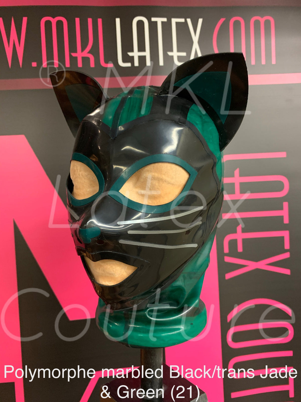 Kitty Marbled Latex Hood trans jade and black