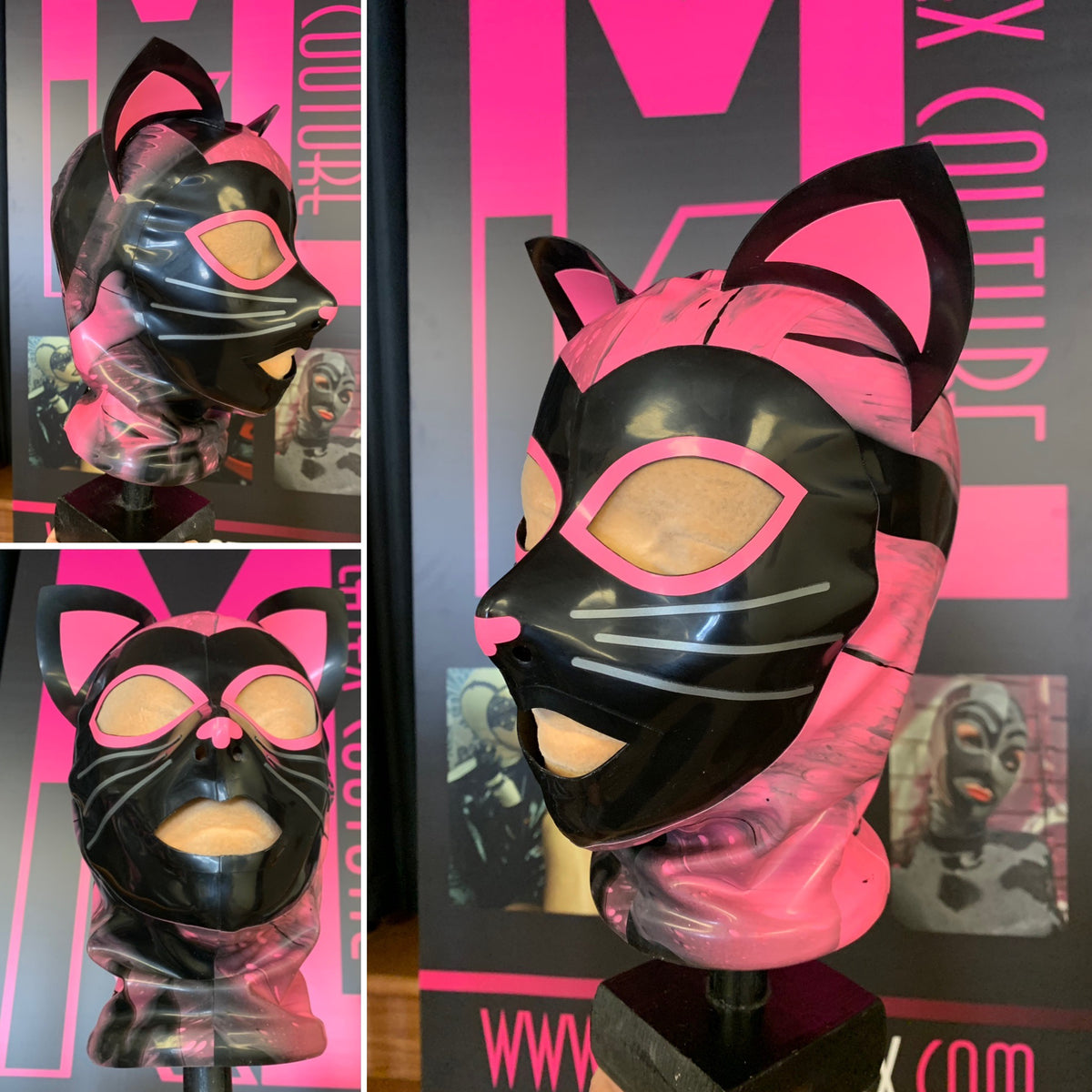 Kitty Marbled Latex Hood pink and black