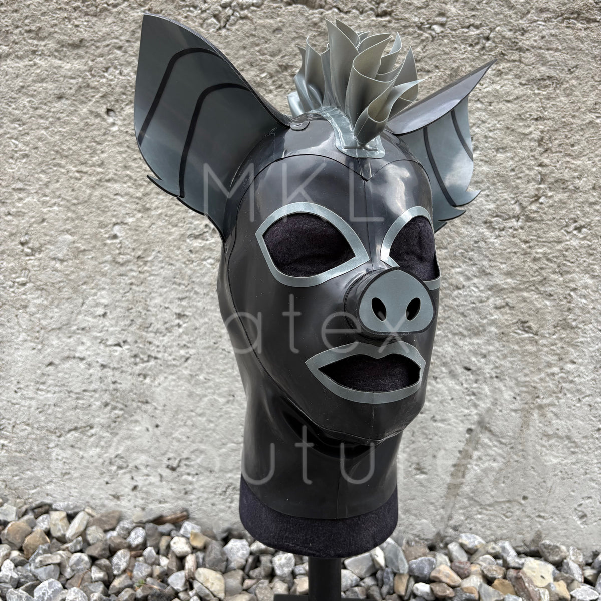 Bat latex hood with optional mohawk handmade in Canada